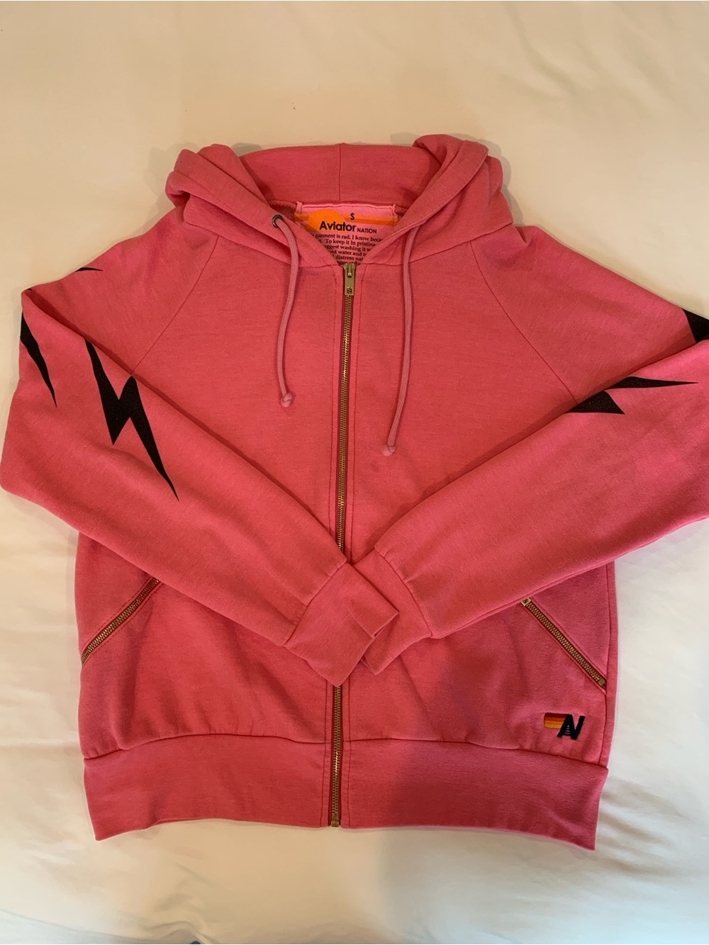 AVIATOR NATION Pink Zip Hoodie with Black Lightning